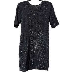 Vintage Styleworks silk black sequins evening party dress 80s retro size 6